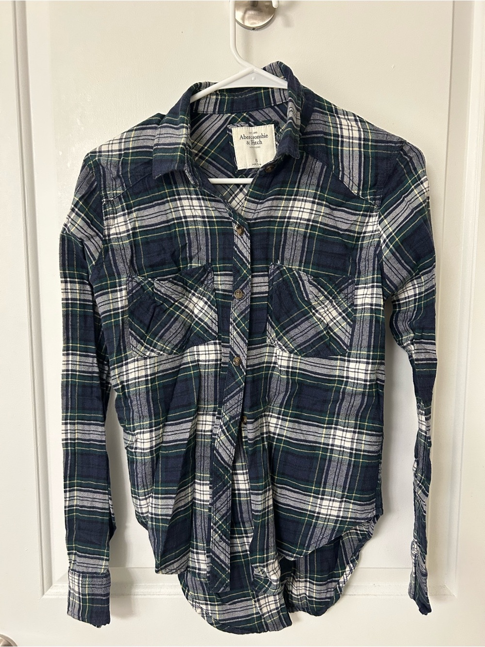 Abercrombie & Fitch Blue and Green Plaid Shirt with Yellow Accent